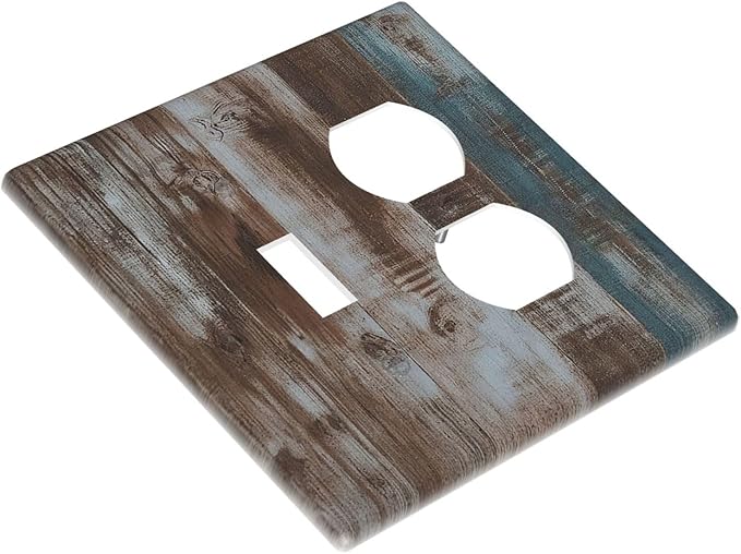 Vintage Blue Brown Wood Grain Wallplates 1 Toggle 1 Duplex Electrical Gfci Faceplate Decorative Light Switch Covers Switch Plate for Bedroom Farmhouse Decor