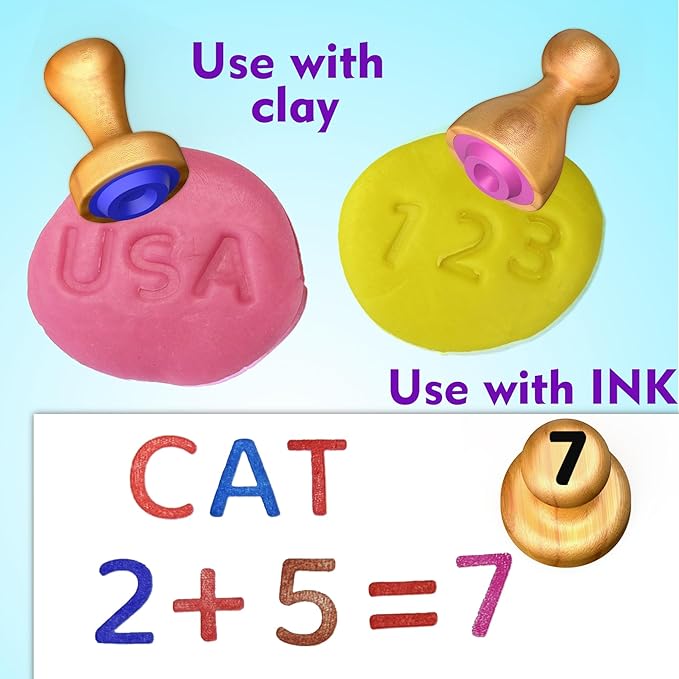 flycoost Wooden Alphabet Stamps & Number Letter Stamps for Kids - Montessori Learning Toys with Flashcards, ABC Spelling & Math Games for 3 4 5 Year Olds, Classroom Art Crafts Preschool Supplies