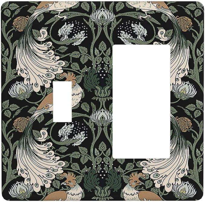 Outlet Covers William Morris Vintage Floral Plants And Birds 1 Toggle 1 Rocker Combination Decorative Wall Plate Light Switch Cover Plate Electrical Switch Plates for Bedroom Home Decor