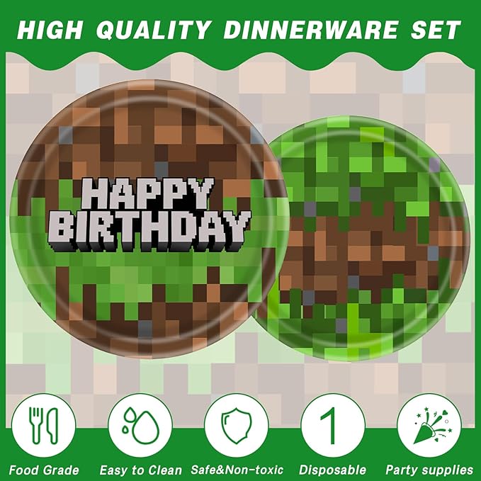 140pcs Green Birthday Party Decorations Green Plates Napkins Party Supplies Disposable Paper Cups Tableware Set for Boys Kid Teen Birthday Decor Serves 20