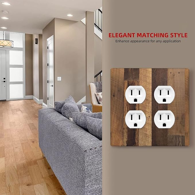 Outlet Covers Natural Wood Brown Wooden Planks 2 Gang Double Duplex Decorative Light Switch Covers Electrical Wallplates Socket Faceplate For Farmhouse Cabin Decor