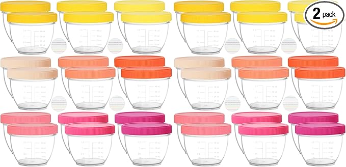 Youngever 18 Sets Baby Food Storage, 2 Ounce Baby Food Containers with Lids, 9 Pink Colors, with Lids Labels (Pack of 2)