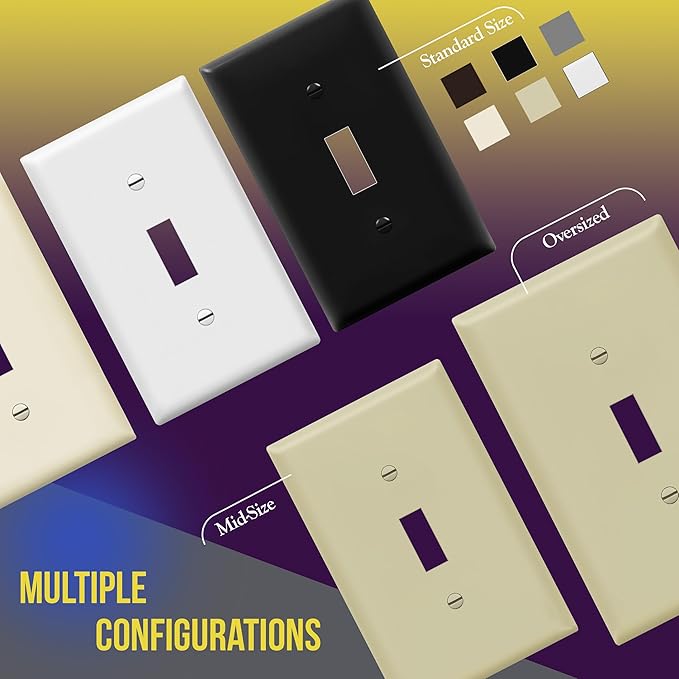 ENERLITES Toggle Light Switch Wall Plate, Gloss Finish, Midway Size 1-Gang 4.88" x 3.11", Unbreakable Polycarbonate Thermoplastic, UL Listed, 8811M-I, Ivory
