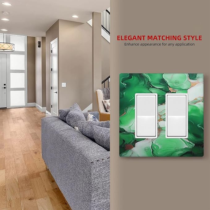 Decorative Outlet Covers Abstract Luxury Emeralds Green Gold MarbleTextures 2 Gang Wall Plate Double Rocker Two Switch Wall Cover Plate Jumbo Dual Electrical GFCI Face Plate