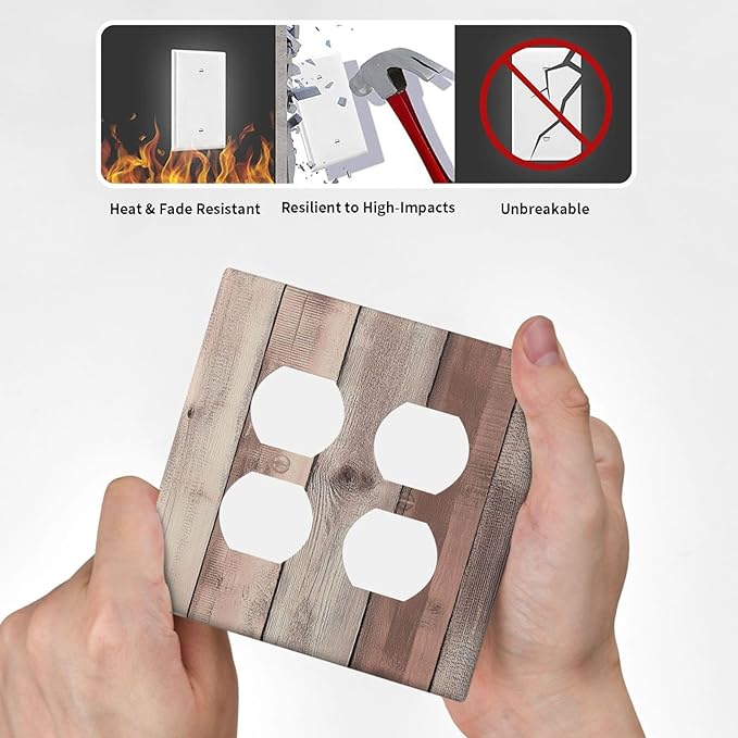 Outlet Covers Vintage Natural Wood Rustic Cinnamon 2 Gang Double Duplex Decorative Light Switch Covers Electrical Wallplates Socket Faceplate For Farmhouse Cabin Decor