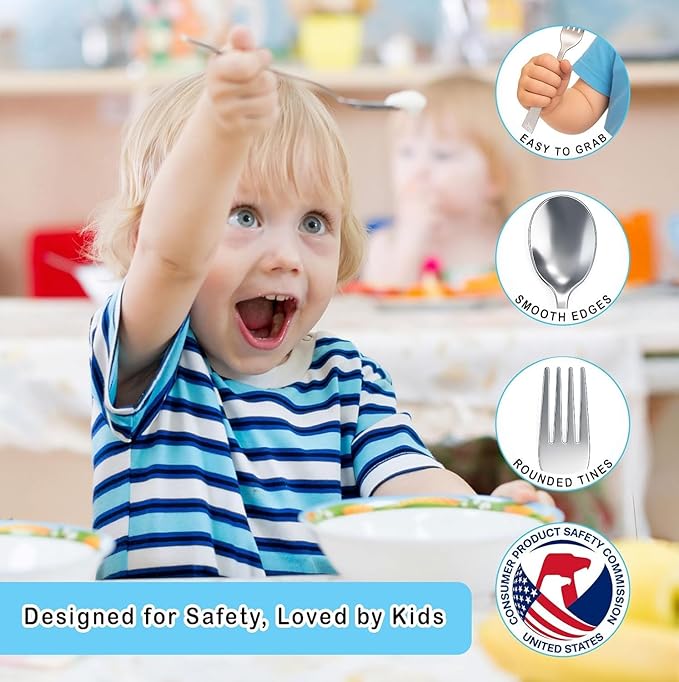 6 Piece Stainless Steel Kids Silverware Set - Child and Toddler Safe Flatware - Kids Utensil Set - Metal Kids Cutlery Set Includes 2 Small Kids Spoons, 2 Forks & 2 Knives