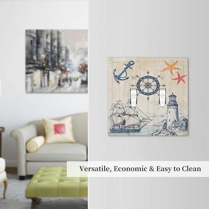 Nautical Sailboat Beach Anchor Pirate Beacon Ocean Double Toggle Light Switch Covers Decorative 2 Gang Wall Plate Electrical Faceplate Switchplate for Farmhouse Bathroom Bedroom Living Room Decor