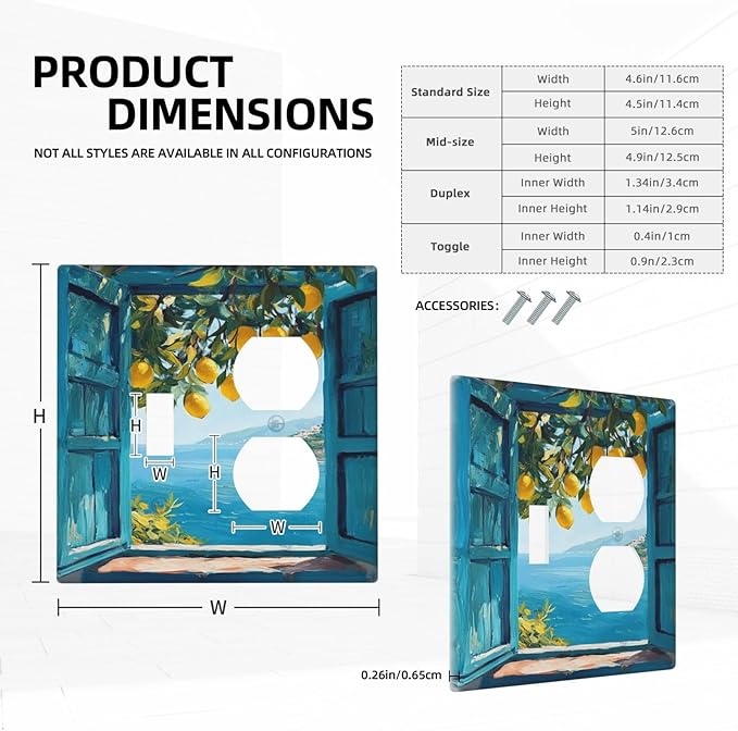 Window View Coastal Lemon Tree Mediterranean Landscape Wallplates 1 Toggle 1 Duplex Switch Plate Electrical GFCI Faceplate Decorative Light Switch Covers for Bedroom Living Room Decor