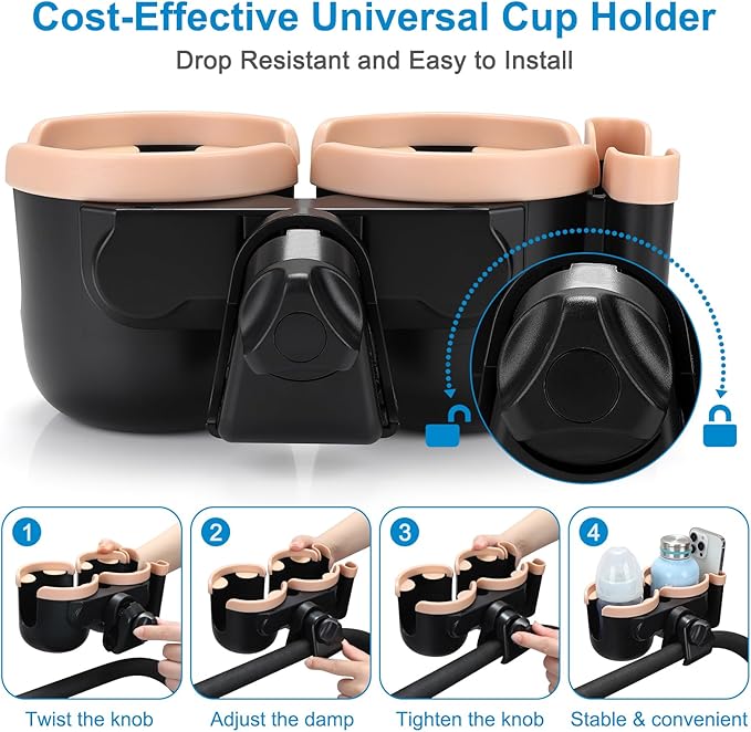 Accmor Stroller Cup Holder with Phone Holder, Bike Cup Holder, Universal Cup Holder for Uppababy Nuna Doona Strollers, 2-in-1 Cup Phone Holder for Stroller Bike Accessory