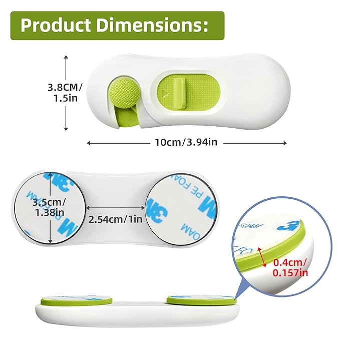 5-Pack Child Proof Refrigerator Lock with 3M Adhesive, Baby Child Safety Cabinet Locks, Kids Safety Fridge Locks for Oven Drawers Freezer Door Latches- Green