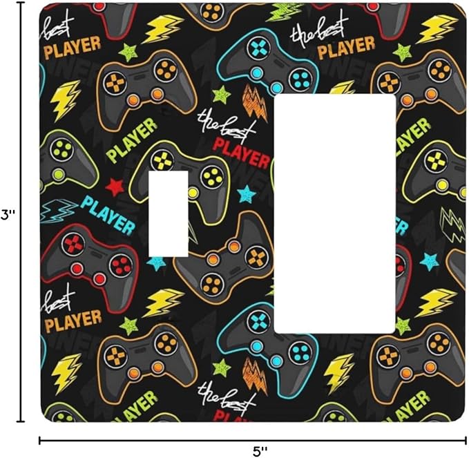 Kid Boys Gamer Gaming Game 2 Gang Single Toggle/Rocker Combination Light Switch Cover Decorative Wall Plate Cover Electrical Faceplate Art Oil Painting Decor