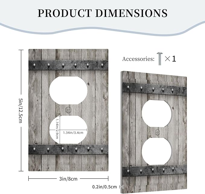 Decorative Outlet Covers Vintage Wood Barn Door Texture Printed Country Farmhouse 1 Gang Wall Plate Receptacle Duplex Light Switch Cover Plate Single Dual Plug Covers Electrical Switchplate