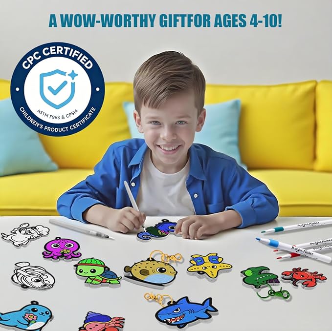 WurLoo 3D Art Kit - Aqua Puffs Ocean Panl,Mess-Free Craft for Kids, DIY Color & Inflate Activity, Travel Toys & Creative Gifts for Girls and Boyd Ages 4, 5, 6, 7, 8, 9, 10