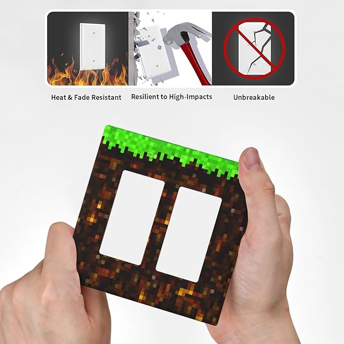 Outlet Covers Pixel Grass Block 1 Gang Duplex Light Switch Cover Plate Decorative Wall Plates Electrical Switchplate Receptacle for Kids Room Home Decor（2 Pack）