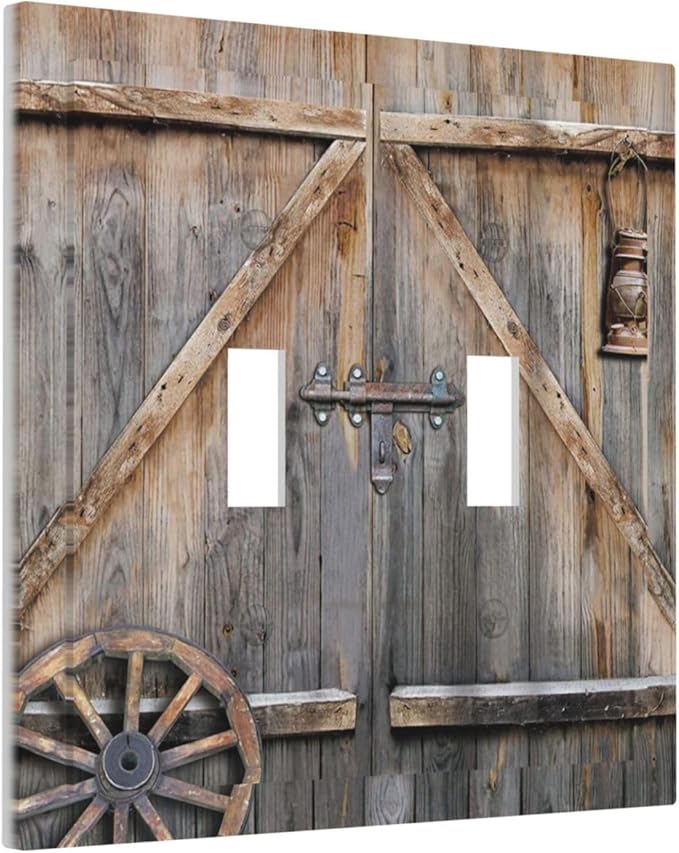 Wood Garage Barn Door Cabin 2 Gang Double Toggle Outlet Light Switch Cover Wall Plate Electrical Faceplate Decorative Dual Device Switchplate