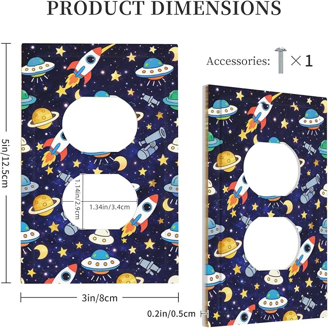 Decorative Outlet Covers Blue Space-themed Rocket Spaceship 1 Gang Duplex Light Switch Cover Plate Unique Wall Plates for Electrical Outlets Switch Plate Covers for Children's Room Decor