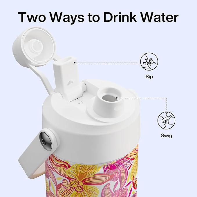 ENCOOL Insulated Water Bottle with Straw Stainless Steel Water Bottle, Leak-Proof, BPA-Free, Double Wall Vacuum Keeps Cold for 24 Hours for Sports, Travel, School (26 oz, Tropical Floral)
