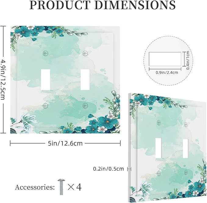 Decorative Switch Plates Blue Green Flowers Light Green Watercolor Patterns 2 Gang Double Toggle Wall Plate Outlet Light Switch Cover Electrical Faceplate for Bedroom Home Decor
