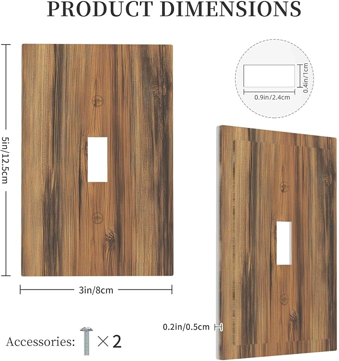 Decorative Light Switch Cover Vintage Rustic Country Brown Wood 1 Gang Single Toggle Device Electrical Faceplate Switchplates Decorator Outlet Wall Plate For Farmhouse Cabin Decor