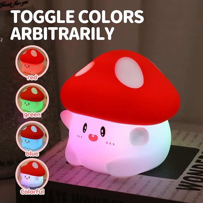 Rytinazzz Mushroom Night Light, Color Changing & 50-Hour Battery, Squishy Lamp with Pat Control for Kids Room Decor, USB Rechargeable, Mothers Day Gifts