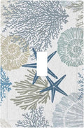 Tropical Beach Nautical Decorative Single Toggle Light Switch Plate and Decorative Outlet Cover Teal Blue Starfish Seashell Coral Coastal Conch Ocean 1 Gang Receptacle Switch Face Plate Cover Mid Size