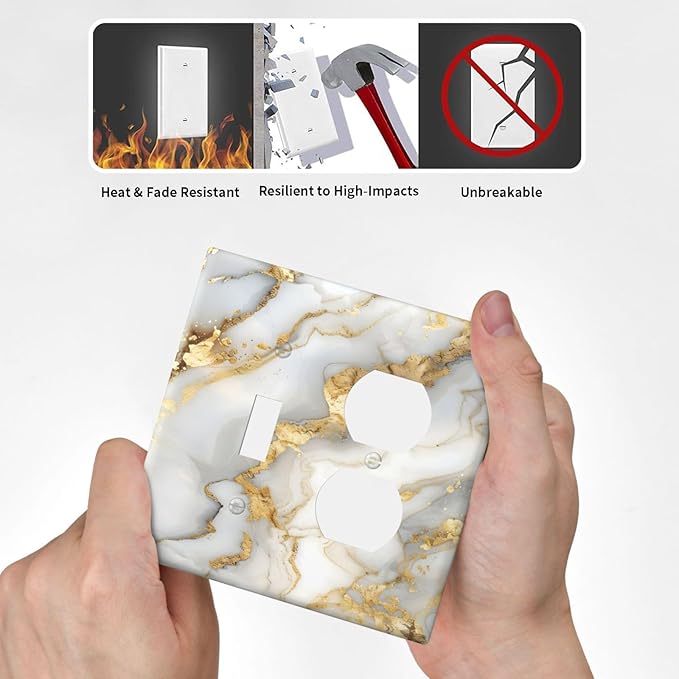 Luxurious White Gold Marble Patterns Abstract Wallplates 1 Toggle 1 Duplex Switch Plate Electrical GFCI Faceplate Decorative Light Switch Covers for Bathroom Kitchen Decor