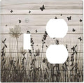 Wildflower Butterfly Grass Dandelion Vintage Wooden Print Wallplates 1 Toggle 1 Duplex Switch Plate Electrical GFCI Faceplate Decorative Light Switch Covers for Farmhouse Home Decor