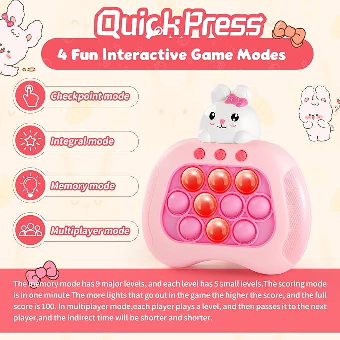 Easter Bunny Pop Game Light Up Fidget Toy for Kids Ages 3-12,Handheld Fast Push Game Rabbit Console Toys for Girls Boys,Sensory Gifts for Kids with Autism Easter Basket Stuffers Fillers