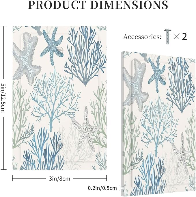 Light Switch Cover Plate Ocean Beach Theme Starfish Seashell Coral 1 Gang No Device Blank Electrical Wall Plates Faceplate Decorative Switch Plate For Bathroom Kids Room Decor