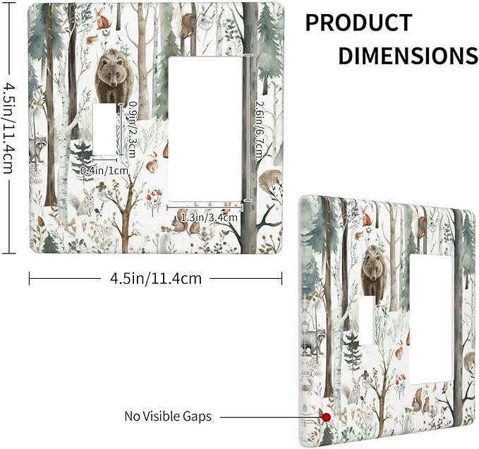 Snow Bear Fox Deer Forest Squirrel Wild Life Animal Outlet Covers 1 Toggle 1 Rocker Combination Decorative Wall Plate Electrical Switch Plates Light Switch Cover Plate for Farmhouse Kids Room Decor