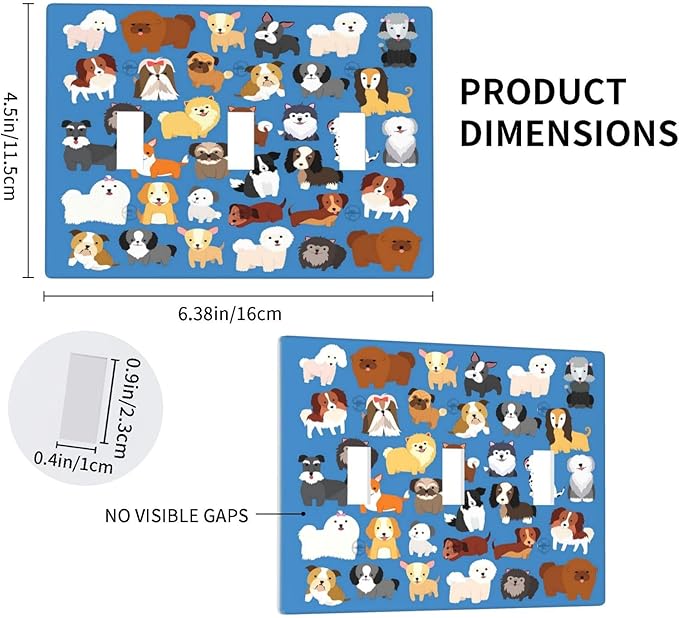 Cute Animal Dogs Puppy Decorative Outlet Cover Triple Toggle Light Switch Plate Cover Electricity Receptacles Plates For Home Kitchen Living Bedroom 6.38 * 4.5