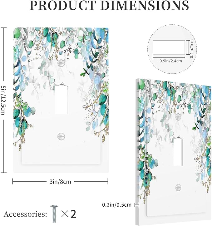Decorative Light Switch Plate Covers Bohemian Green Eucalyptus Leaf Pine Leaves 1 Gang Wall Plate Single Toggle Switch Cover Plate Jumbo Electrical Switchplate Receptacle Faceplate