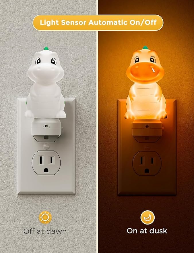 L LOHAS LED Plug in Night Light for Kids,2-Pack 3D Cute Dinosaur Night Lights with Dusk to Dawn Sensor, RGB+Soft White 3000K Dinosaur Night Light,Christmas Birthday Gift Nightlight for Kids,Room Decor