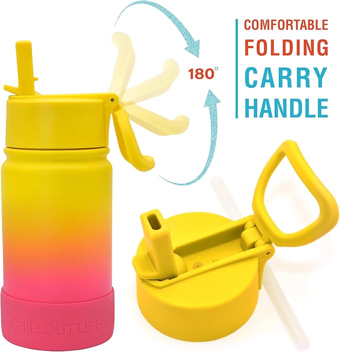 CHILLOUT LIFE 12 oz Kids Insulated Water Bottle for School with Straw Lid Leakproof and Cute Waterproof Stickers, Personalized Stainless Steel Thermos Flask Metal Water Bottle for Girls & Boys