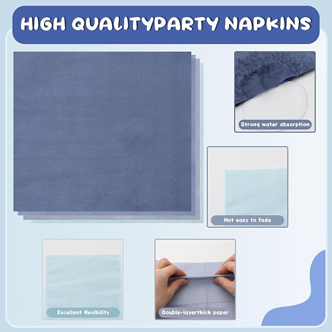 FoldTier 96 Pcs Dusty Blue Gradient Tableware Sets for 24 Guests Include 9 '' and 7'' Paper Party Plates Disposable Cocktail Napkins Plastic Forks Dinnerware for Birthday Wedding Tea Party Baby Shower