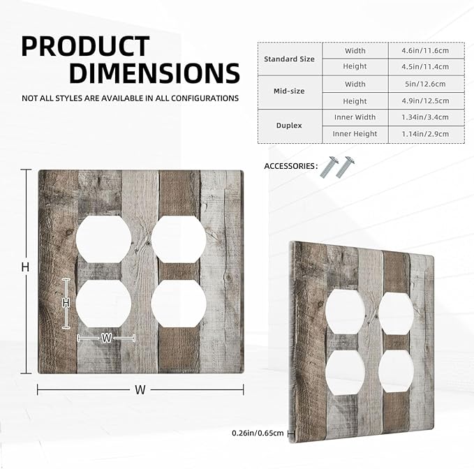 Natural Grey Wood Vintage Faux Wood Grain Outlet Covers 2 Gang Double Duplex Decorative Light Switch Covers Electrical Wallplates Socket Faceplate for Farmhouse Home Decor