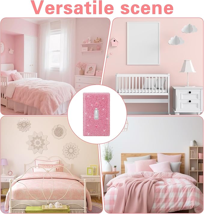 Pink Light Switch Cover, Pink Glitter Switch Cover Plate Decorative Cute Outlet Covers with Rhinestones, Funky Bling Princess Style Outlet & Room Wall Decor (Fits Single Switch)
