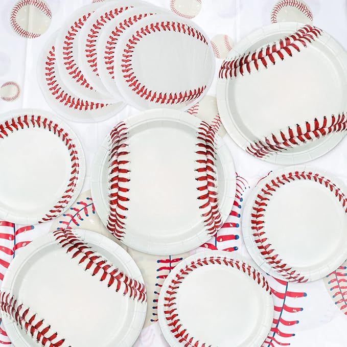 Baseball Party Supplies - 20-81Pcs Plates, Napkins, Tablecloth, Forks Set for Kids and Baseball Fans - Theme Party Decorations