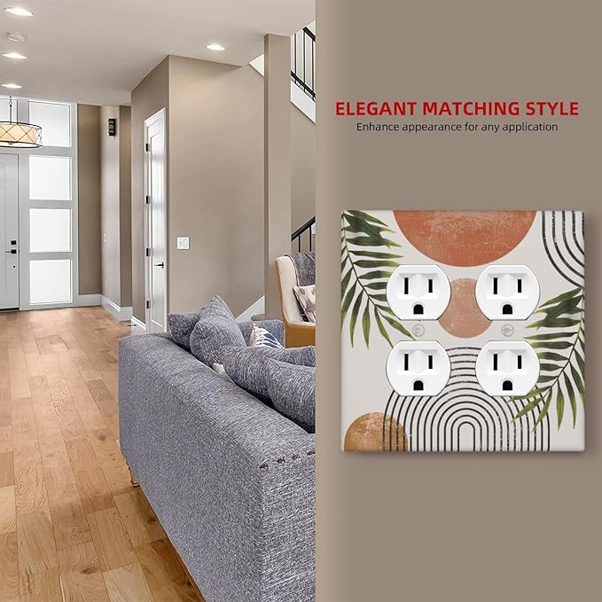 Beautiful Boho Mid Century Large Archs Sun Leaves Plants Outlet Covers 2 Gang Double Duplex Decorative Light Switch Covers Electrical Wallplates Socket Faceplate for Bedroom Living Room Decor
