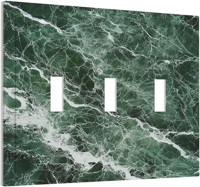 Decorative Switch Plates Forest Marble Dark Green With White Vein 3 Gang Wall Plate Triple Toggle Light Switch Cover Faceplate Electrical Wall Panels For Bathroom Kitchen Decor