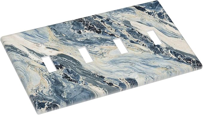 Light Switch Covers Blue Grey Marbling Modern Abstract Design Quad Toggle 4 Gang Wall Plate Electrical Faceplate Decorative Switch Plates for Bedroom living Room Decor