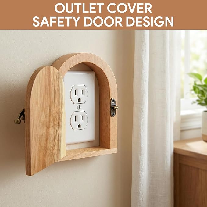 Fairy Door Outlet Cover Plate, No-Drill Decorative Outlet Covers for Pet Proofing, Handmade Wooden Door Style Light Switch Cover, Fits Standard Electrical Outlets, Easy Installation