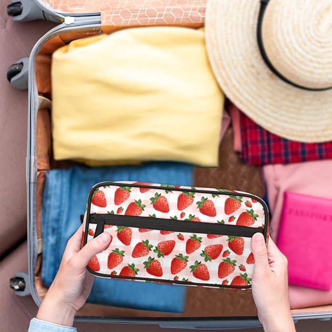 Kids Toiletry Bag for Girls - Strawberry Travel Toiletry Bag Hanging Dopp Kit Cosmetic Bag Makeup Bag Shower Shaving Bag for Toiletries Accessories