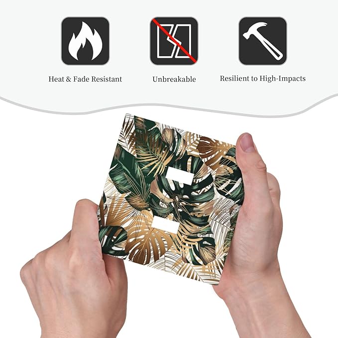 Green Tropical Leaves Gold Palm Leaf Botanical Double Toggle Light Switch Covers Decorative Unique 2 Gang Wall Plate Dual Electrical Faceplate Switchplate for Bedroom Living Room Decor