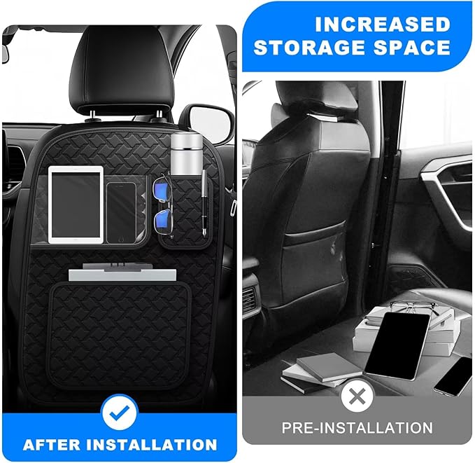 Back Seat Protector 2 Pack Fit For Ford Explorer Car Kick Mats with Touch Screen Tablet Holder Storage Organizer Waterproof Dirt Proof Faux Leather Auto Accessories for Kids (1 Pair Black)