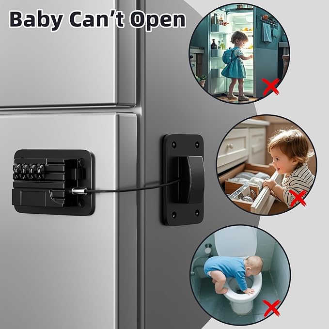 Fridge Lock for Kids, Password Refrigerator Lock, No-Tool Easy Installation, Child Safety Lock for Refrigerator & Dishwasher