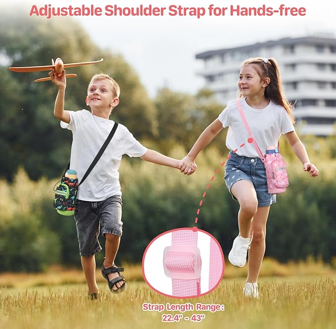 Water Bottle Carrier for Kids - Water Bottle Holder with Strap, Boys Girls Water Bottle Sling Bag for 10/12/14/16/18Oz Water Bottles Walking Hiking Camping