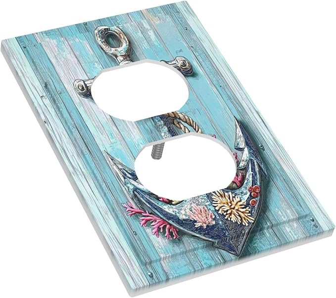 Outlet Covers Anchor Coastal Beach Nautical Coral 1 Gang Duplex Light Switch Cover Decorative Switch Plates Electrical Receptacle Faceplate Wall Plate For Farmhouse Cabin Decor