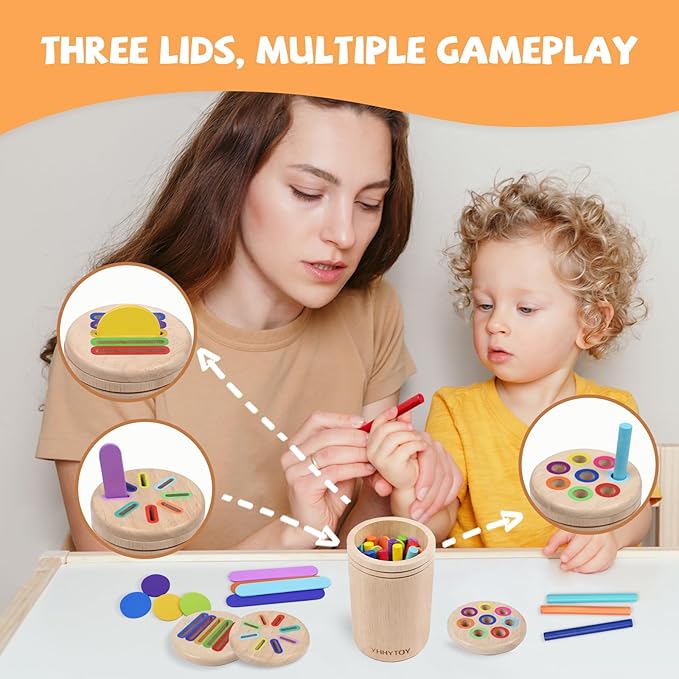 YHHYTOY Montessori Toys for 2 3 4 Years Old, 3 in 1 Educational Sensory Color Sorting Toys for Toddlers 1-3, Fine Motor Skills Preschool Learning Activities, 2 3 4 Year Old Girls Boys Birthday Gifts