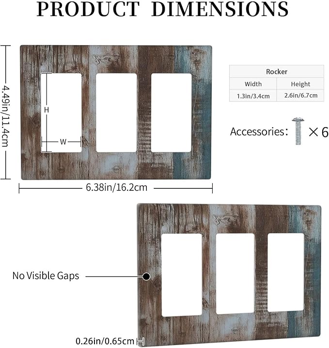 Vintage Blue Brown Wood Grain Light Switch Covers 3 Gang Rocker Decorative Triple Outlet Wall Plate Cover Switchplate Electrical Gfci for Bedroom Farmhouse Decor